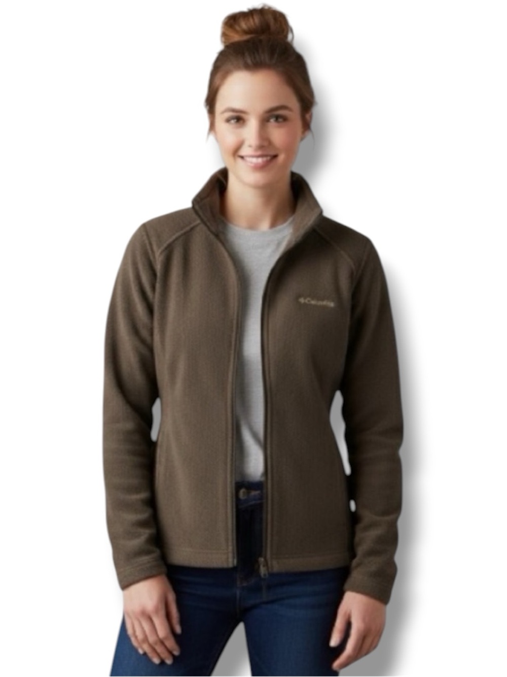 Columbia Brown Full Zip Fleece Jacket Cozy Minimalist Gorpcore Y2K Outdoor - M